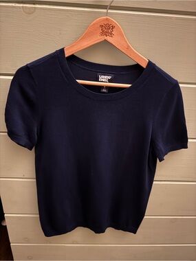 Lands End Navy Knit Sweater Top Women Small Preppy Capsule Wardrobe Quiet Luxury